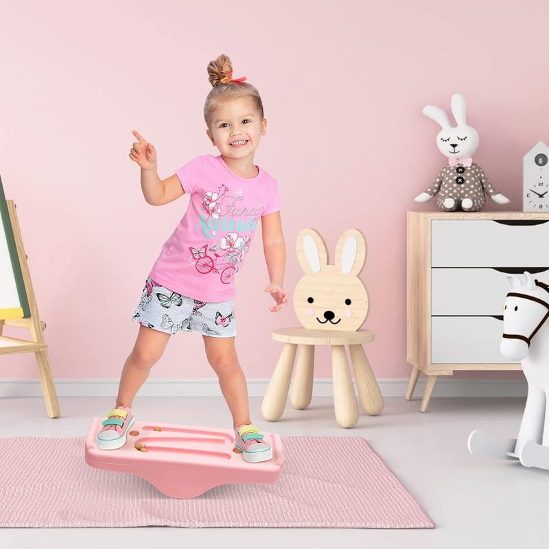 Joonly Kids Rocking Seesaw Balance Board with 5 Wooden Balls Sensory Training Rocking Board Balance Training Equipment Children Indoor Outdoor Activity Toy (Pink) - Image 5